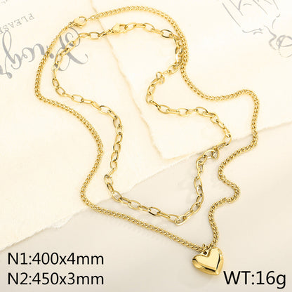 Casual Modern Style Heart Shape Stainless Steel Titanium Steel Plating 18k Gold Plated Layered Necklaces