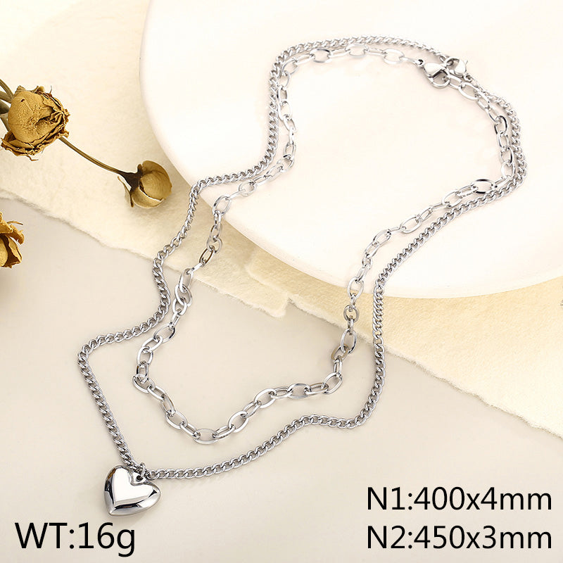 Casual Modern Style Heart Shape Stainless Steel Titanium Steel Plating 18k Gold Plated Layered Necklaces