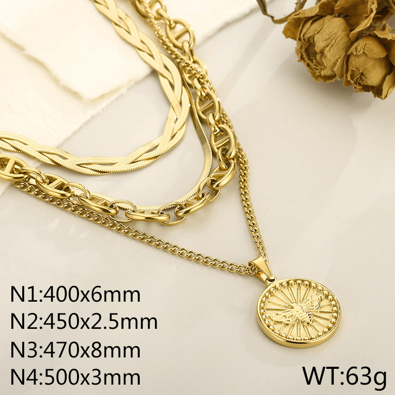 Modern Style Coin Stainless Steel Titanium Steel Plating 18k Gold Plated Layered Necklaces