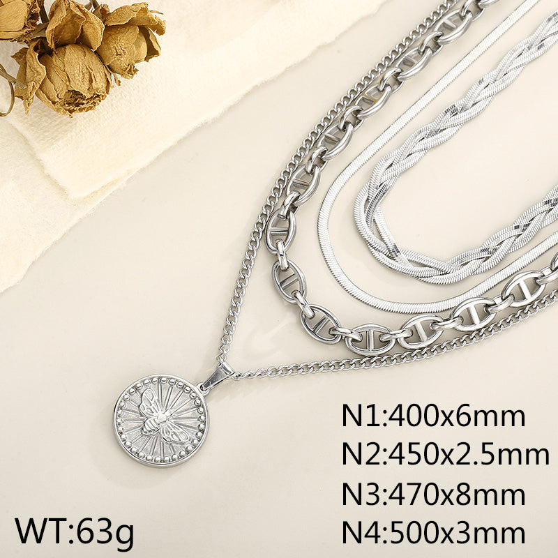 Modern Style Coin Stainless Steel Titanium Steel Plating 18k Gold Plated Layered Necklaces