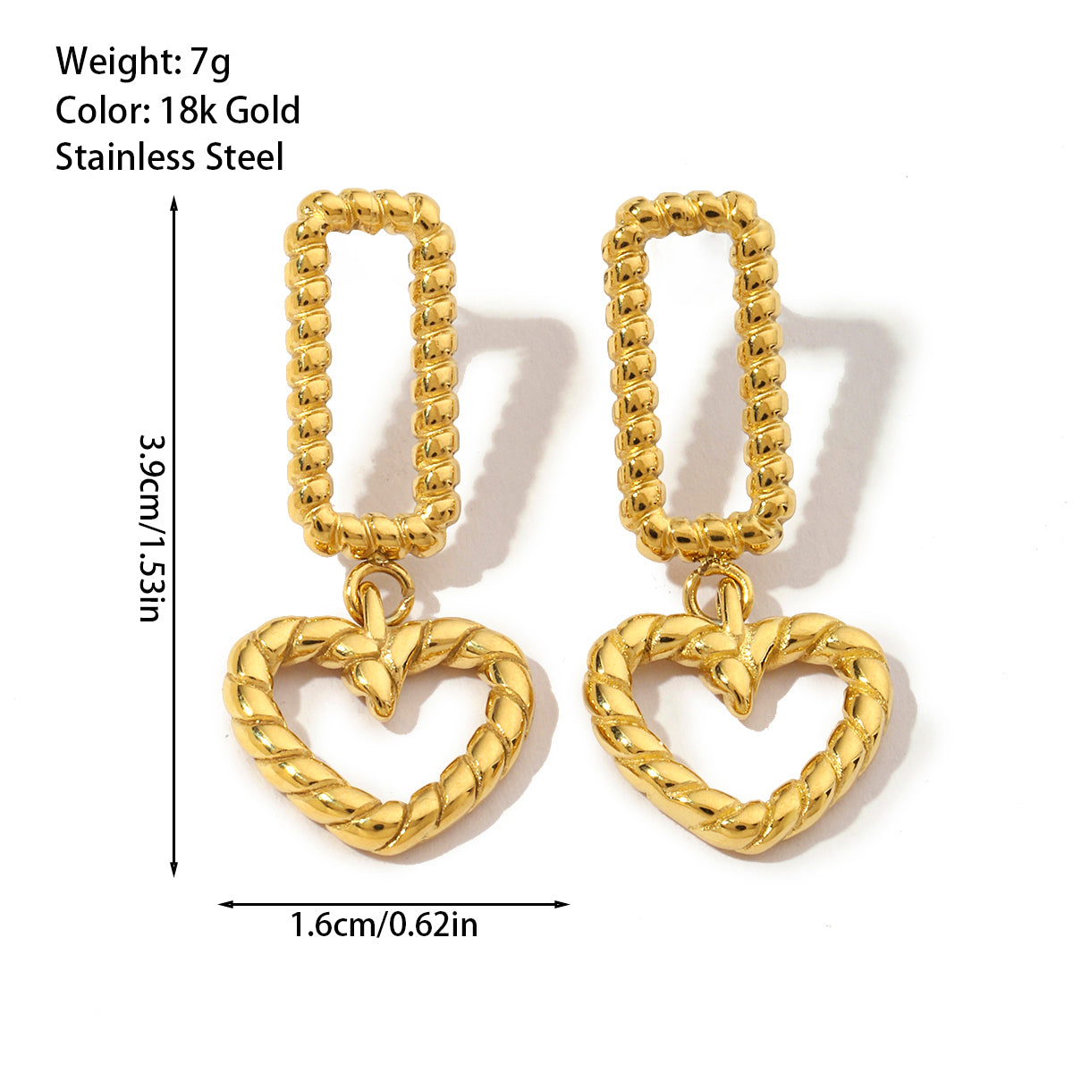 1 Pair Retro Streetwear Heart Shape Titanium Steel 18K Gold Plated Drop Earrings