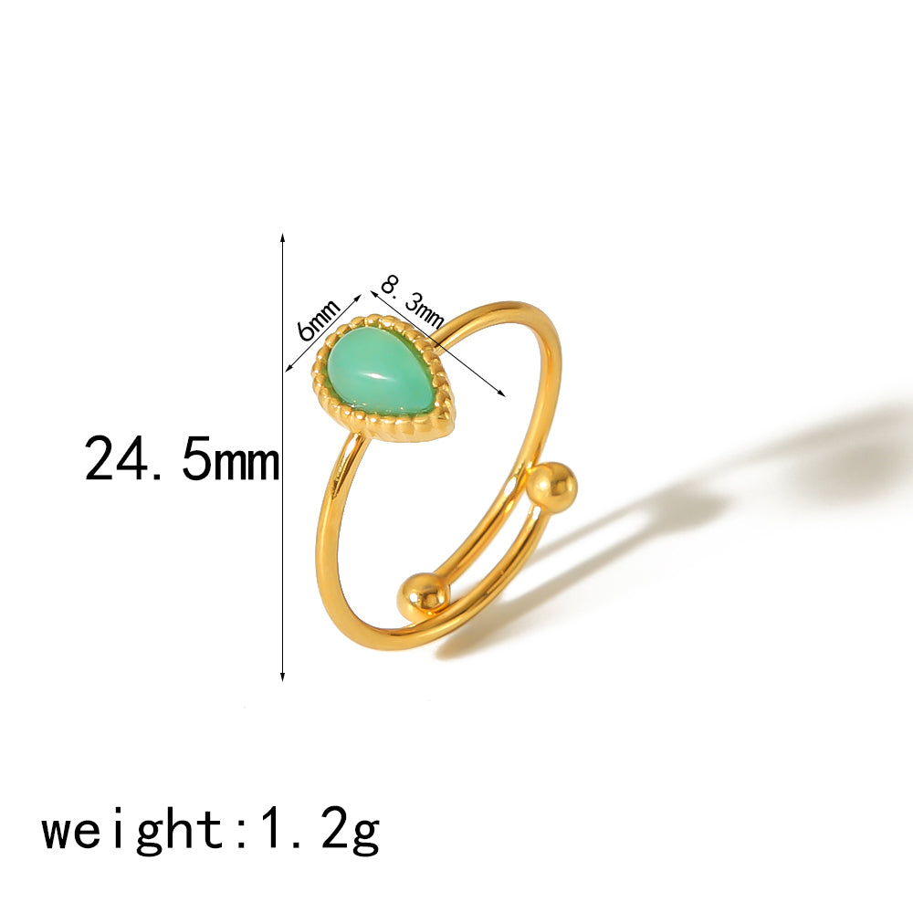 Stainless Steel 18K Gold Plated Casual Vintage Style Water Droplets Plating Inlay Natural Stone Open Rings