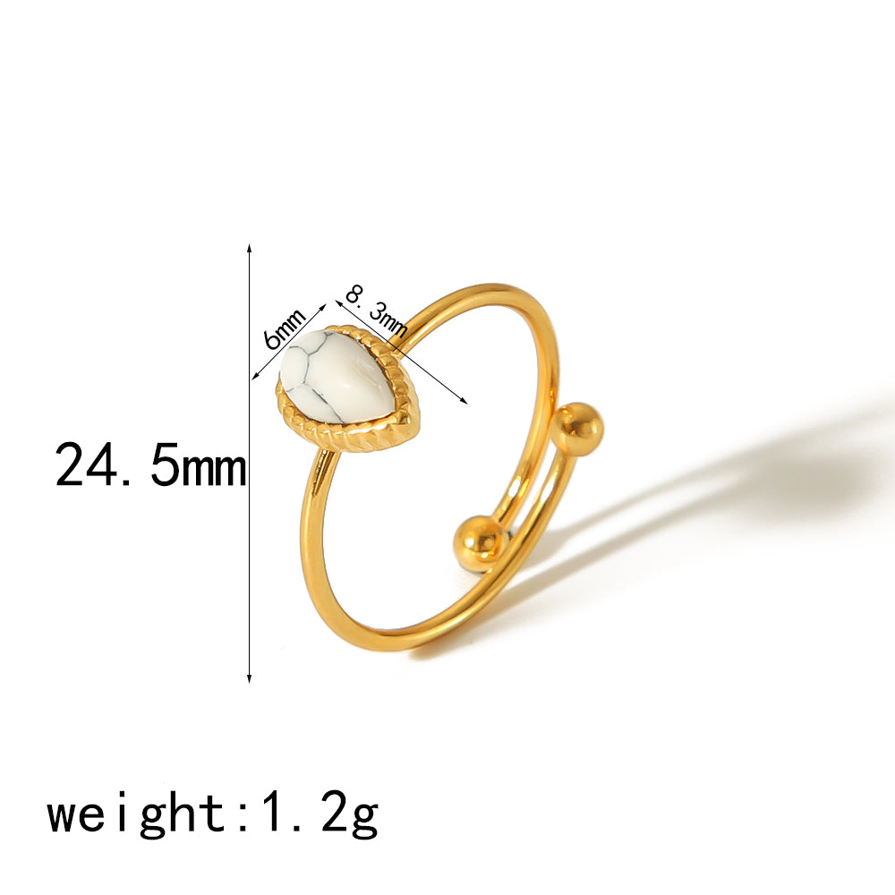 Stainless Steel 18K Gold Plated Casual Vintage Style Water Droplets Plating Inlay Natural Stone Open Rings