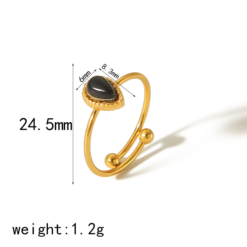 Stainless Steel 18K Gold Plated Casual Vintage Style Water Droplets Plating Inlay Natural Stone Open Rings