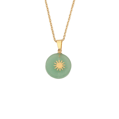 Pastoral Geometric Natural Stone 18K Gold Plated Pendant Necklace In Bulk