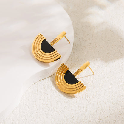 1 Pair Simple Style Round Fish Bone Hollow Out Stainless Steel 18K Gold Plated Drop Earrings Earrings