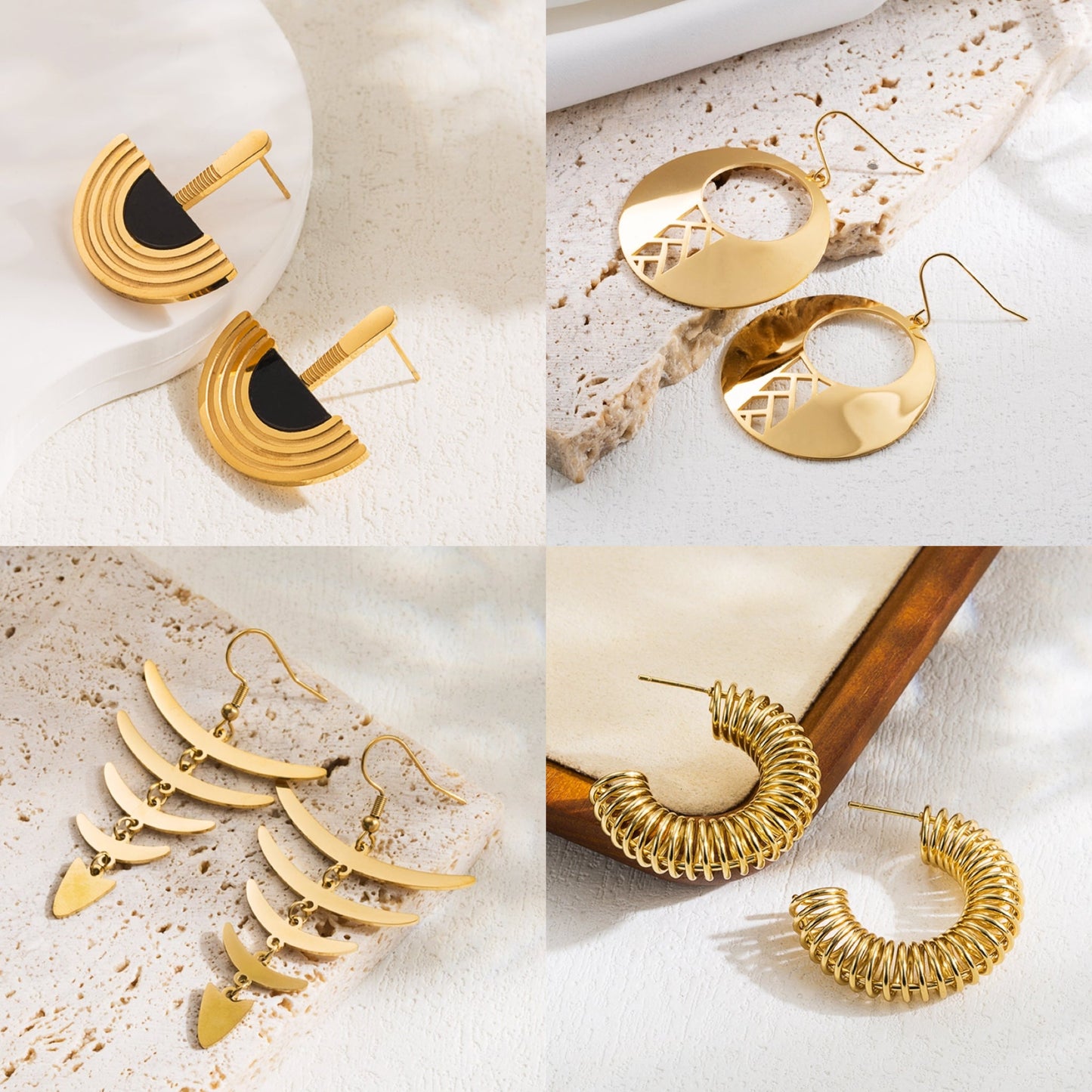 1 Pair Simple Style Round Fish Bone Hollow Out Stainless Steel 18K Gold Plated Drop Earrings Earrings