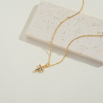 Copper 14K Gold Plated Vintage Style Simple Style Commute Inlay Cross Palm Zircon Pendant Necklace