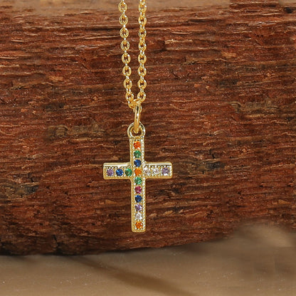 Copper 14K Gold Plated Vintage Style Simple Style Commute Inlay Cross Palm Zircon Pendant Necklace