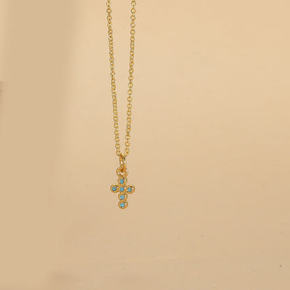 Copper 14K Gold Plated Vintage Style Simple Style Commute Inlay Cross Palm Zircon Pendant Necklace