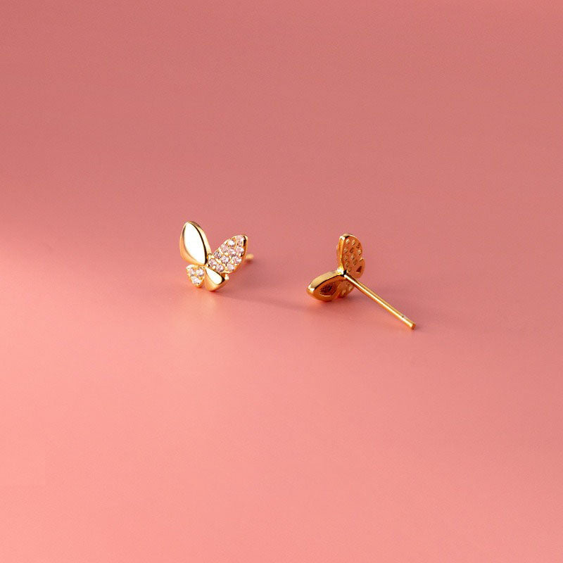 1 Pair Elegant Cute Sweet Butterfly Inlay Sterling Silver Zircon Ear Studs