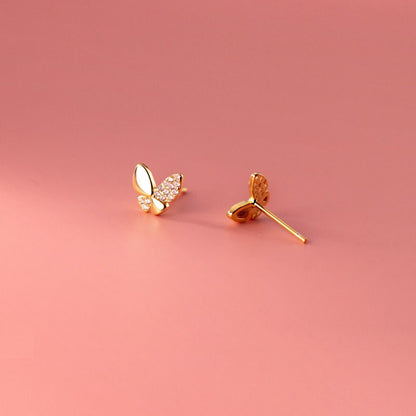 1 Pair Elegant Cute Sweet Butterfly Inlay Sterling Silver Zircon Ear Studs