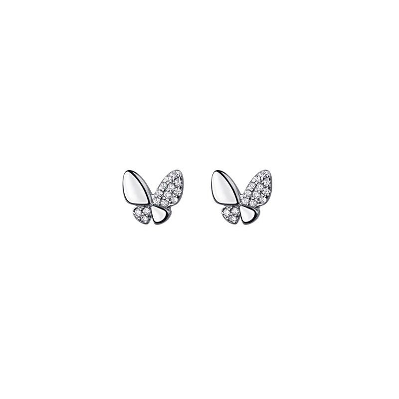 1 Pair Elegant Cute Sweet Butterfly Inlay Sterling Silver Zircon Ear Studs