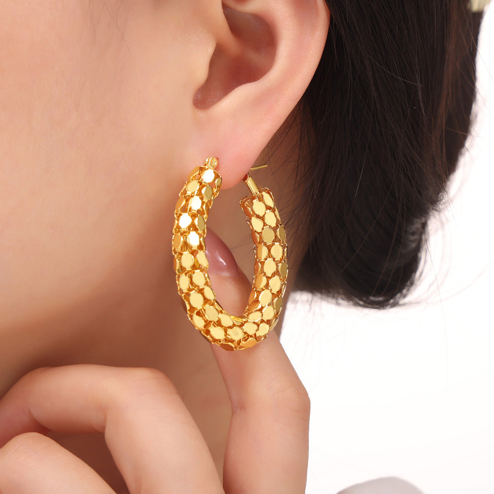 1 Pair Casual Retro O-Shape Titanium Steel 18K Gold Plated Earrings