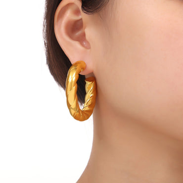 1 Pair Casual Retro O-Shape Titanium Steel 18K Gold Plated Earrings