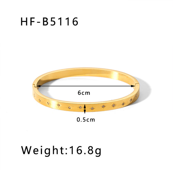 Stainless Steel 18K Gold Plated IG Style Geometric Inlay Zircon Bangle