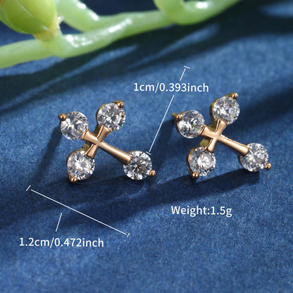 1 Pair Fairy Style Elegant Lady Cross Round Heart Shape Plating Inlay Copper Alloy Rhinestones Ear Studs