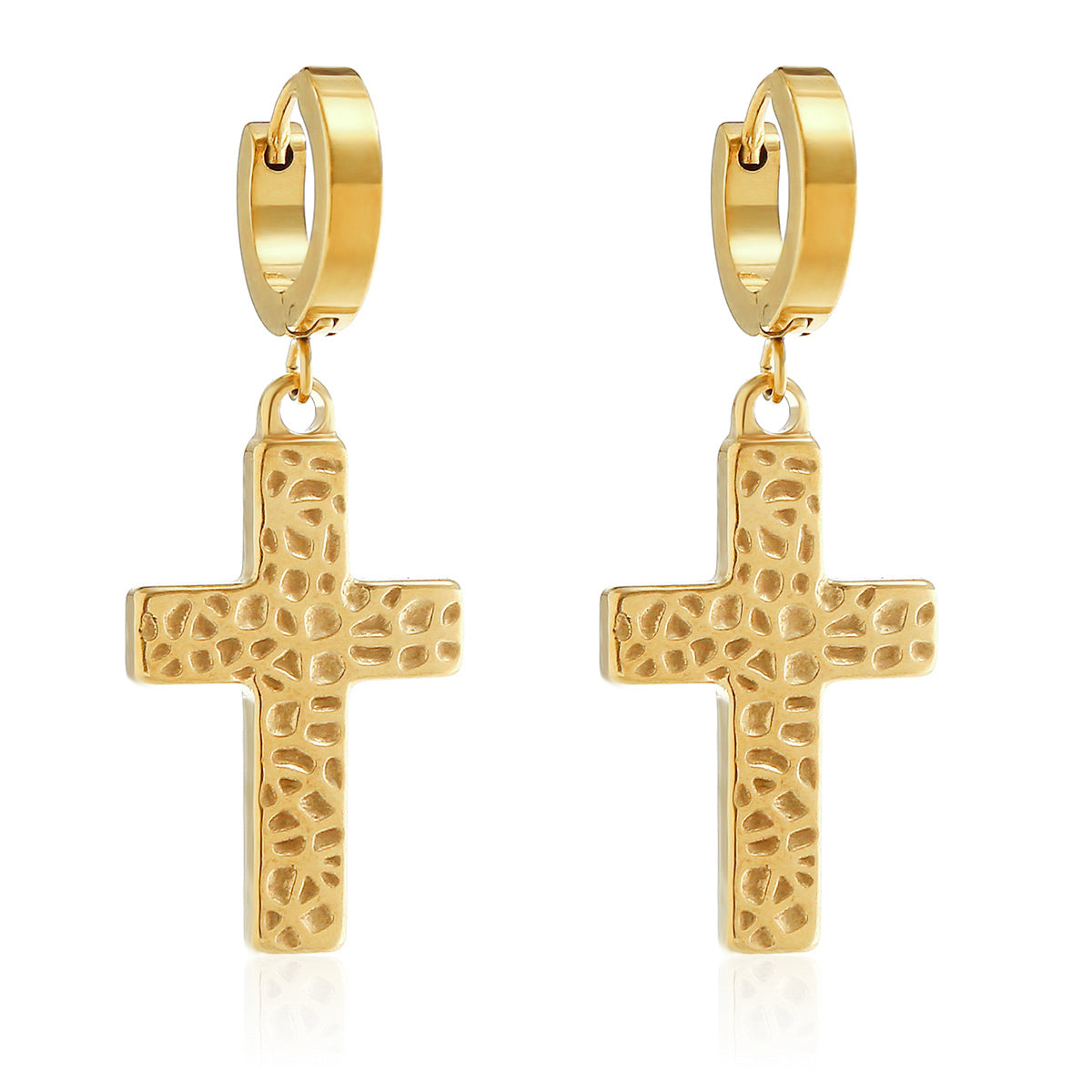 1 Pair Hip-Hop Punk Cross Plating Stainless Steel 18K Gold Plated Drop Earrings