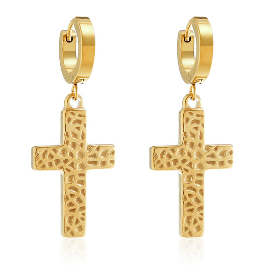 1 Pair Hip-Hop Punk Cross Plating Stainless Steel 18K Gold Plated Drop Earrings