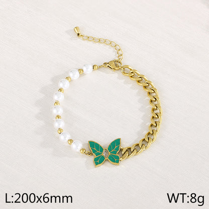 Titanium Steel Elegant Simple Style Streetwear Inlay Butterfly Zircon Bracelets