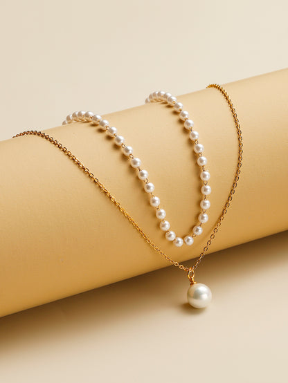 Simple Style Classic Style Cross Stainless Steel Imitation Pearl Beaded Plating Women's Necklace