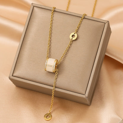 Titanium Steel Gold Plated Glam Luxurious Plating Inlay Solid Color Diamond Pendant Necklace