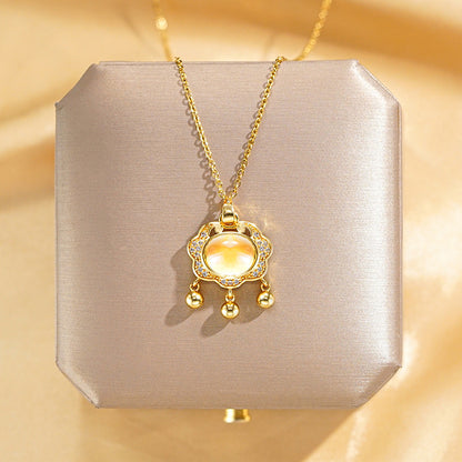 Titanium Steel Gold Plated Glam Luxurious Plating Inlay Solid Color Diamond Pendant Necklace