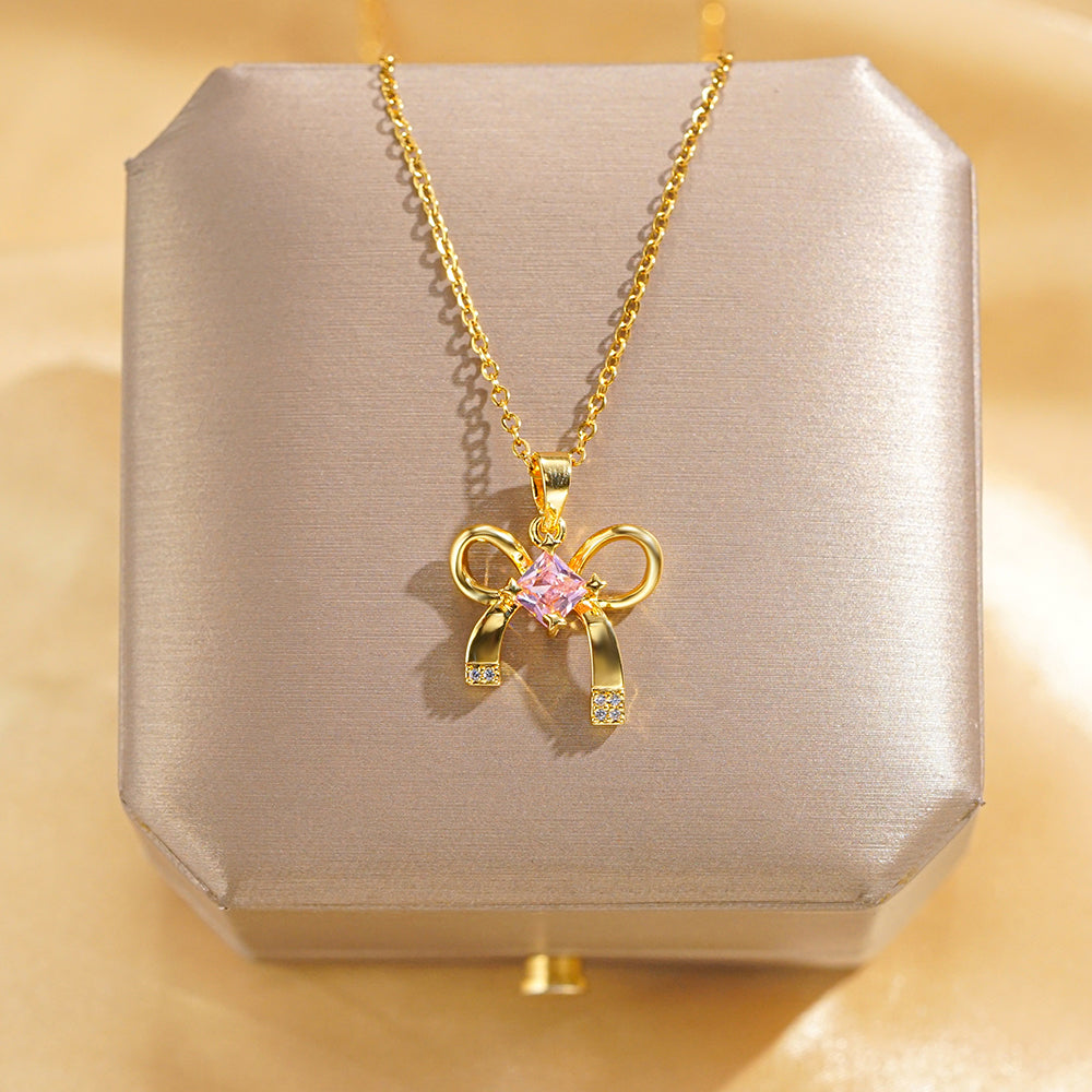 Titanium Steel Gold Plated Glam Luxurious Plating Inlay Solid Color Diamond Pendant Necklace