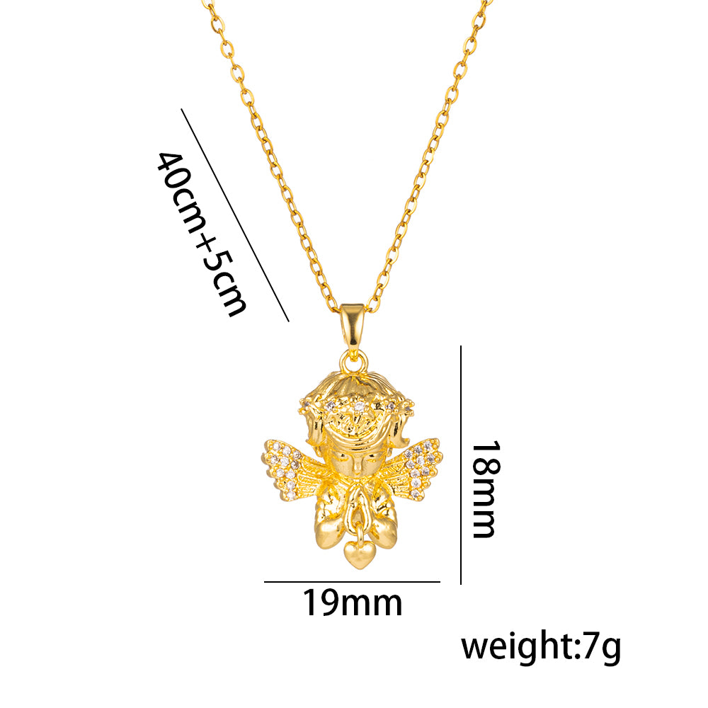 Stainless Steel 18K Gold Plated Simple Style Classic Style Angel Wings Plating Inlay Zircon Pendant Necklace