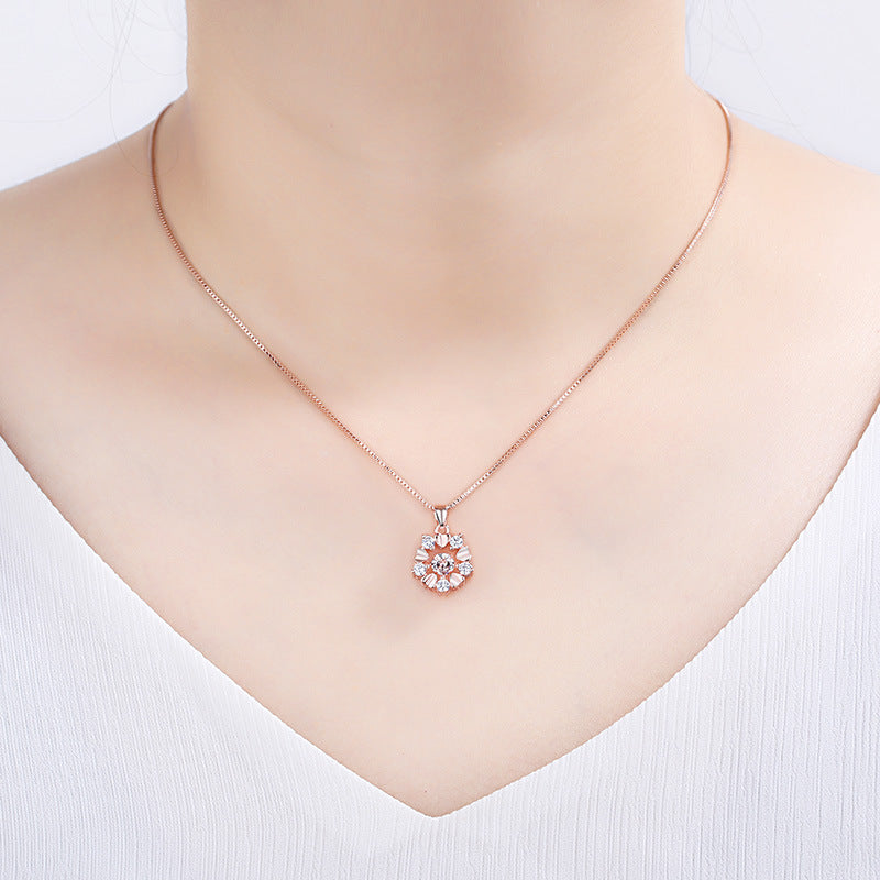 Sterling Silver Classic Style Hexagram Inlay Zircon Pendant Necklace