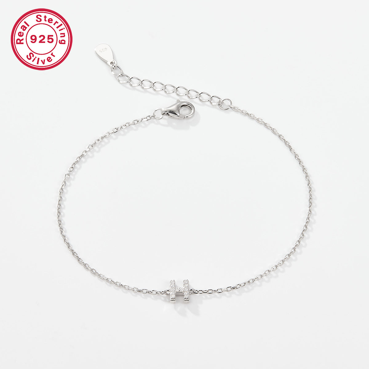 Sterling Silver White Gold Plated Simple Style Classic Style Letter Plating Inlay Zircon Bracelets