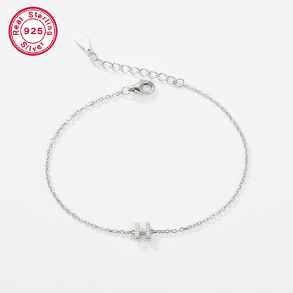 Sterling Silver White Gold Plated Simple Style Classic Style Letter Plating Inlay Zircon Bracelets