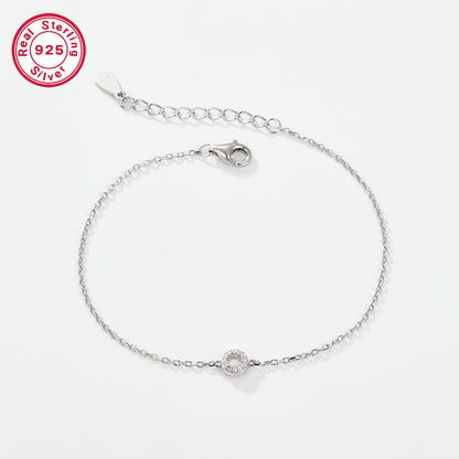 Sterling Silver White Gold Plated Simple Style Classic Style Letter Plating Inlay Zircon Bracelets