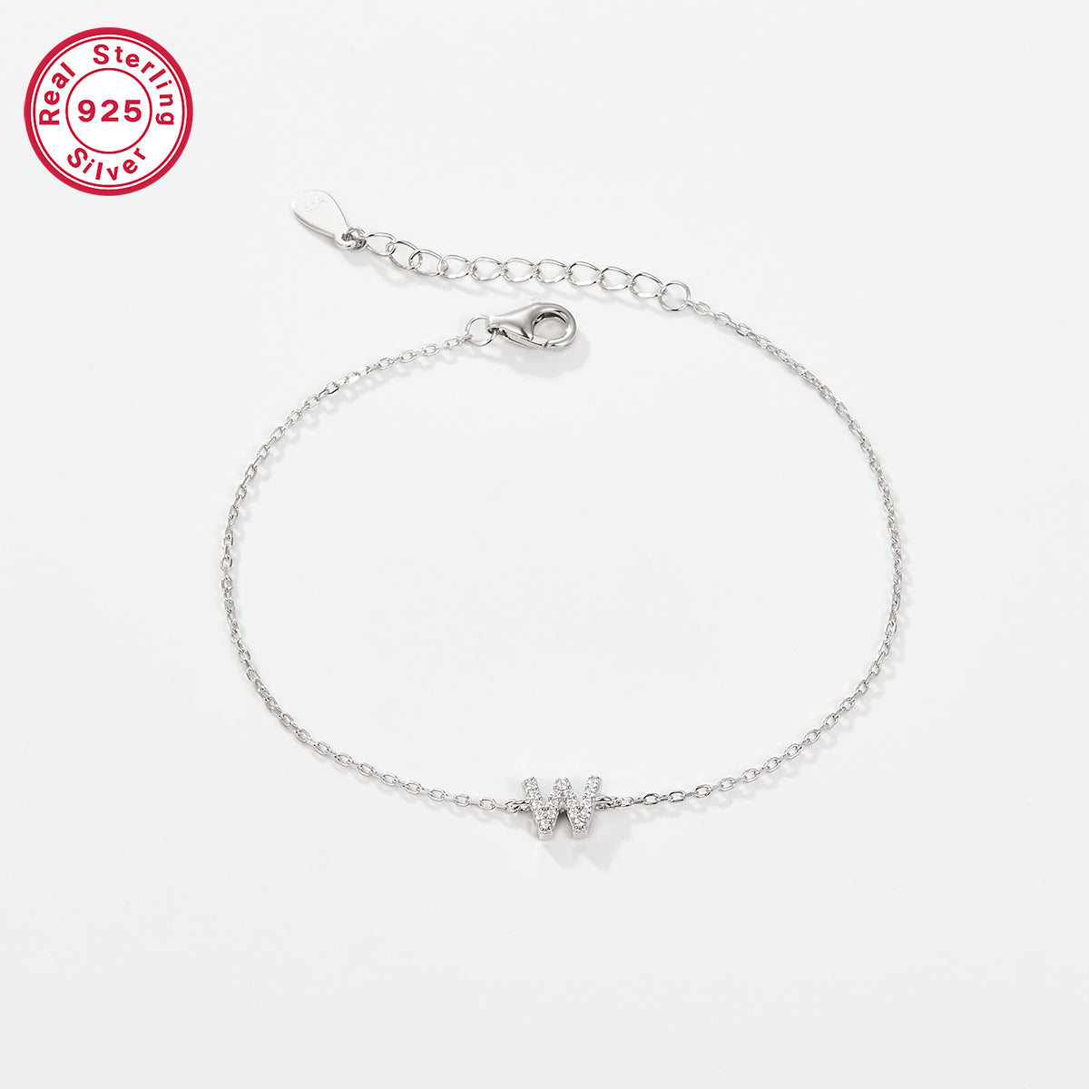 Sterling Silver White Gold Plated Simple Style Classic Style Letter Plating Inlay Zircon Bracelets