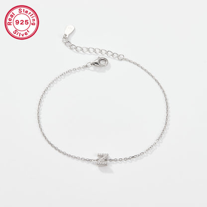 Sterling Silver White Gold Plated Simple Style Classic Style Letter Plating Inlay Zircon Bracelets