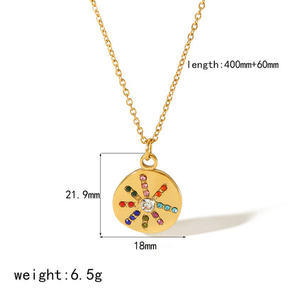 Stainless Steel 18K Gold Plated Glam Lady Classic Style Sun Inlay Zircon Pendant Necklace