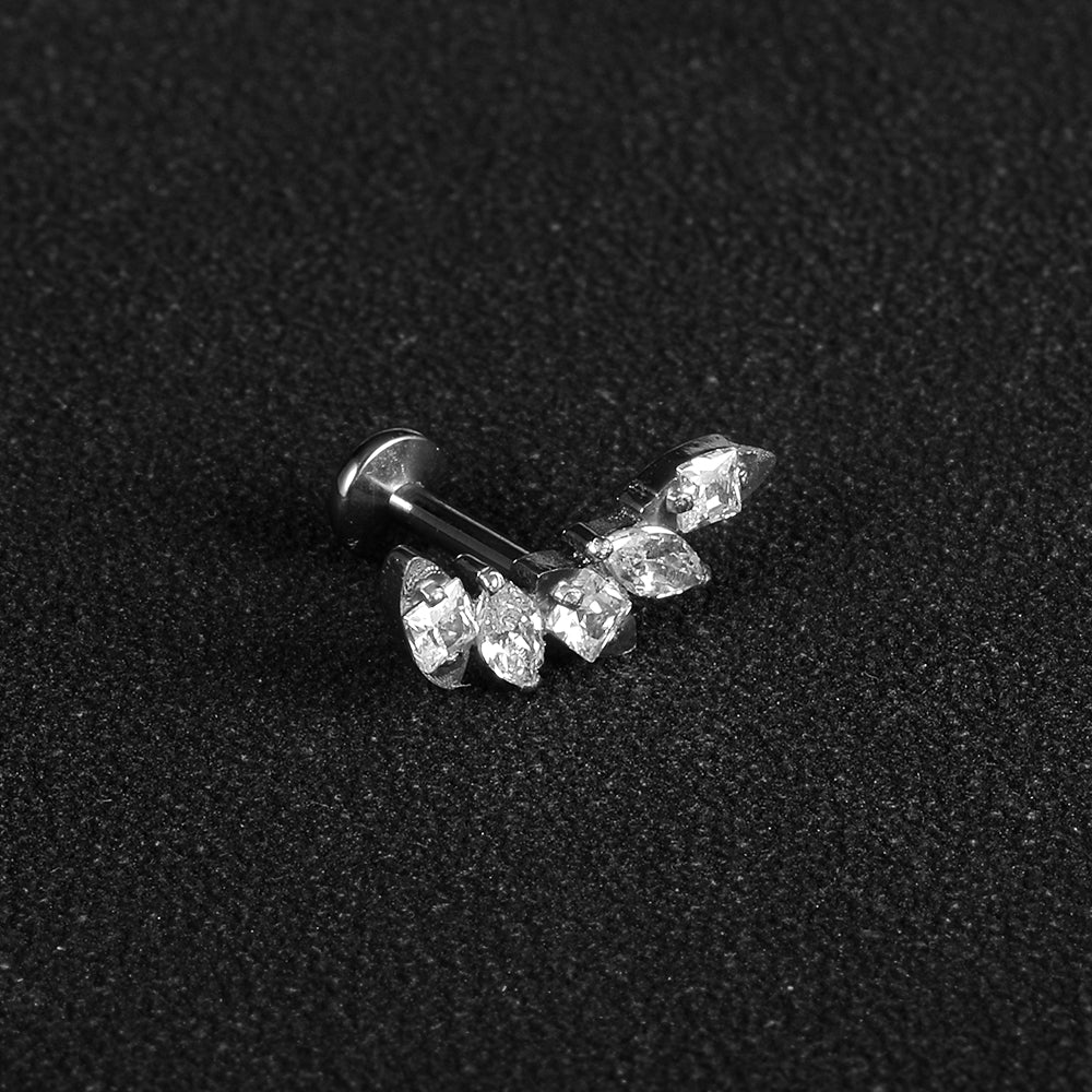 1 Piece Lip Rings Streetwear Cool Style Geometric Pure Titanium Inlay Zircon Lip Rings