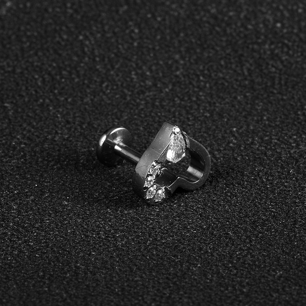 1 Piece Lip Rings Streetwear Cool Style Geometric Pure Titanium Inlay Zircon Lip Rings