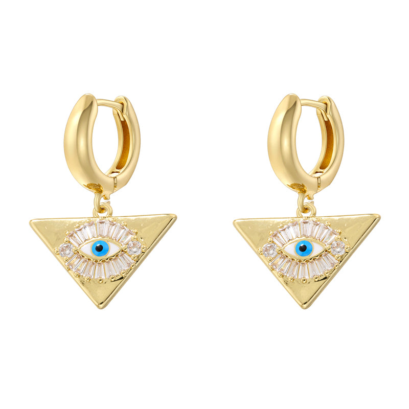 1 Pair Casual Streetwear Triangle Eye Plating Inlay Copper Zircon 18K Gold Plated Drop Earrings