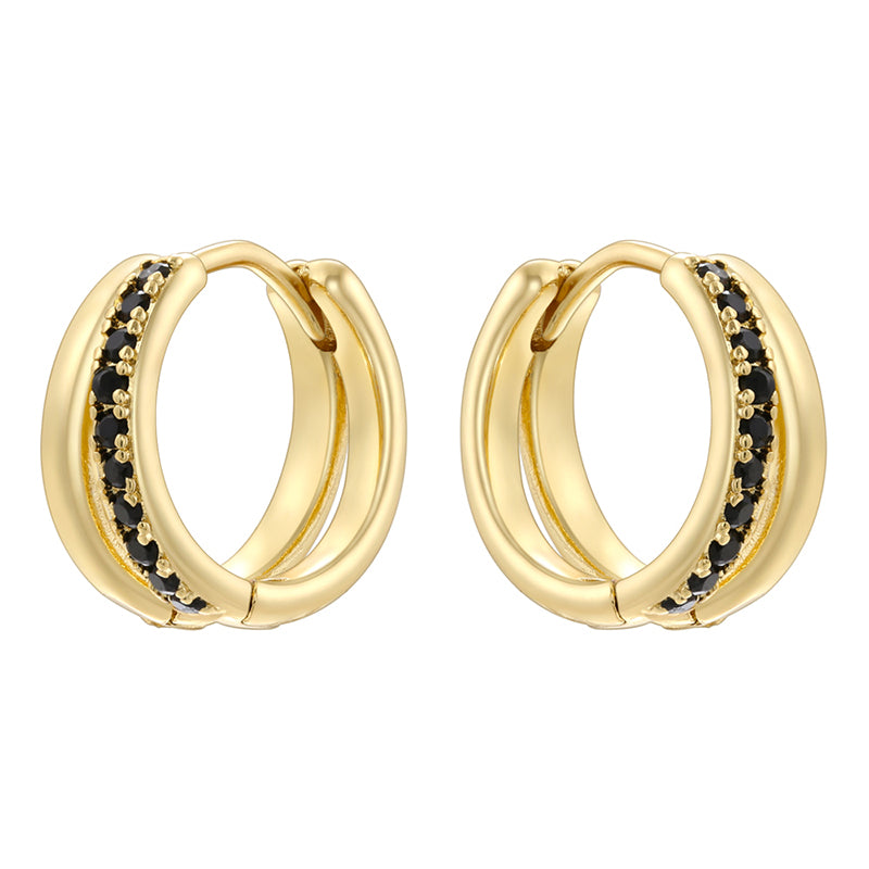 1 Pair Modern Style Shiny Double Ring Round Plating Inlay Copper Zircon 18K Gold Plated Earrings