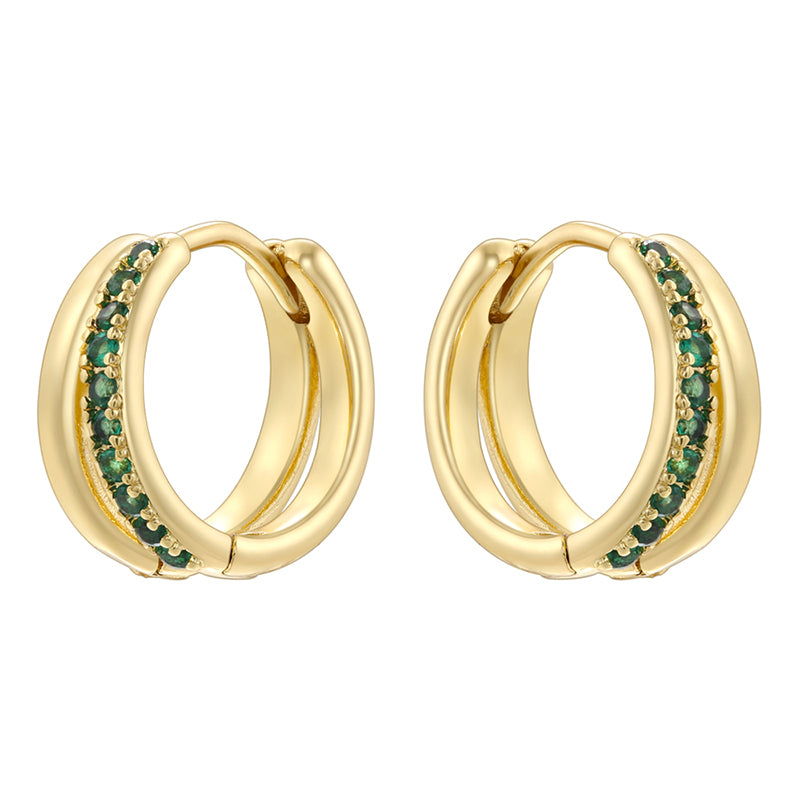 1 Pair Modern Style Shiny Double Ring Round Plating Inlay Copper Zircon 18K Gold Plated Earrings