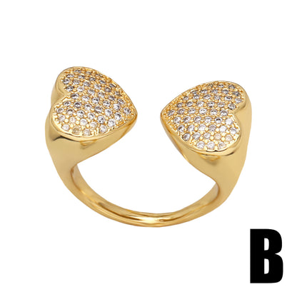 Wholesale Modern Style Simple Style Heart Shape Copper Plating Inlay 18K Gold Plated Zircon Rings