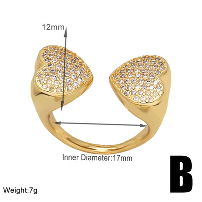 Wholesale Modern Style Simple Style Heart Shape Copper Plating Inlay 18K Gold Plated Zircon Rings