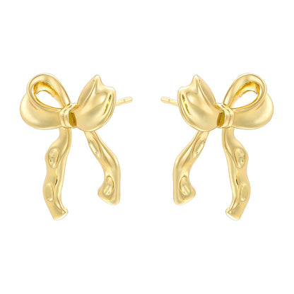 1 Pair Elegant Heart Shape Bow Knot Copper 18K Gold Plated Earrings