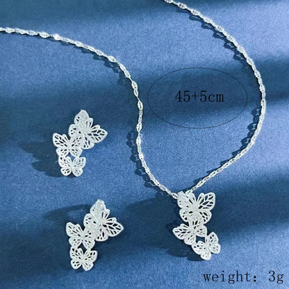 Sterling Silver Solid Color Butterfly Inlay Zircon Pendant Necklace