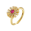 Wholesale Luxurious Shiny Petal Copper Plating Inlay 18K Gold Plated Zircon Open Rings