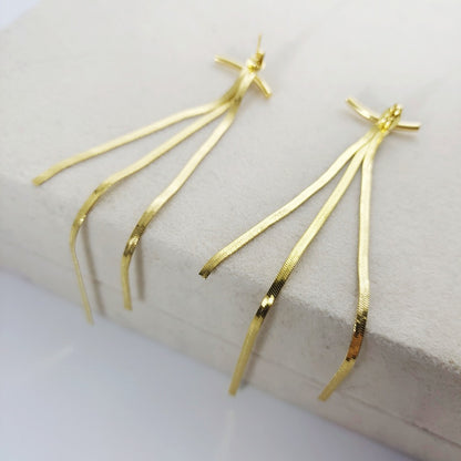 1 Pair Elegant Lines Plating Titanium Steel 18K Gold Plated Drop Earrings