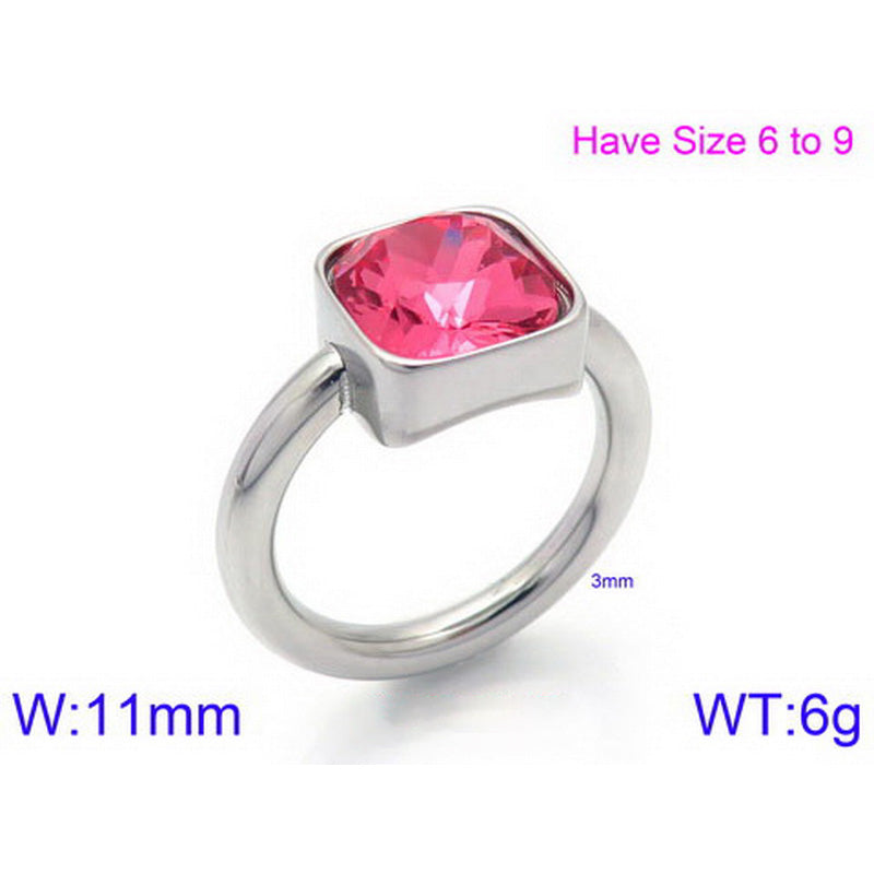 Stainless Steel 18K Gold Plated Simple Style Classic Style Square Plating Inlay Artificial Crystal Rings