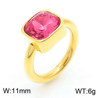 Stainless Steel 18K Gold Plated Simple Style Classic Style Square Plating Inlay Artificial Crystal Rings