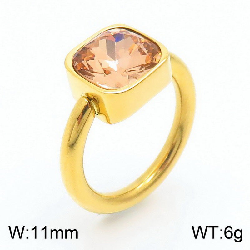 Stainless Steel 18K Gold Plated Simple Style Classic Style Square Plating Inlay Artificial Crystal Rings